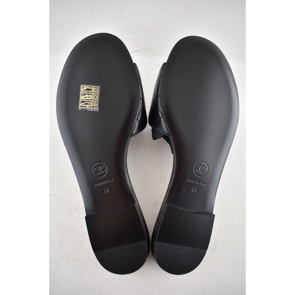 Chanel REV Black Turnlock Quilted Gold CC Logo Mules Slide Sandal Flop Flat 36 - Picture 12 of 12